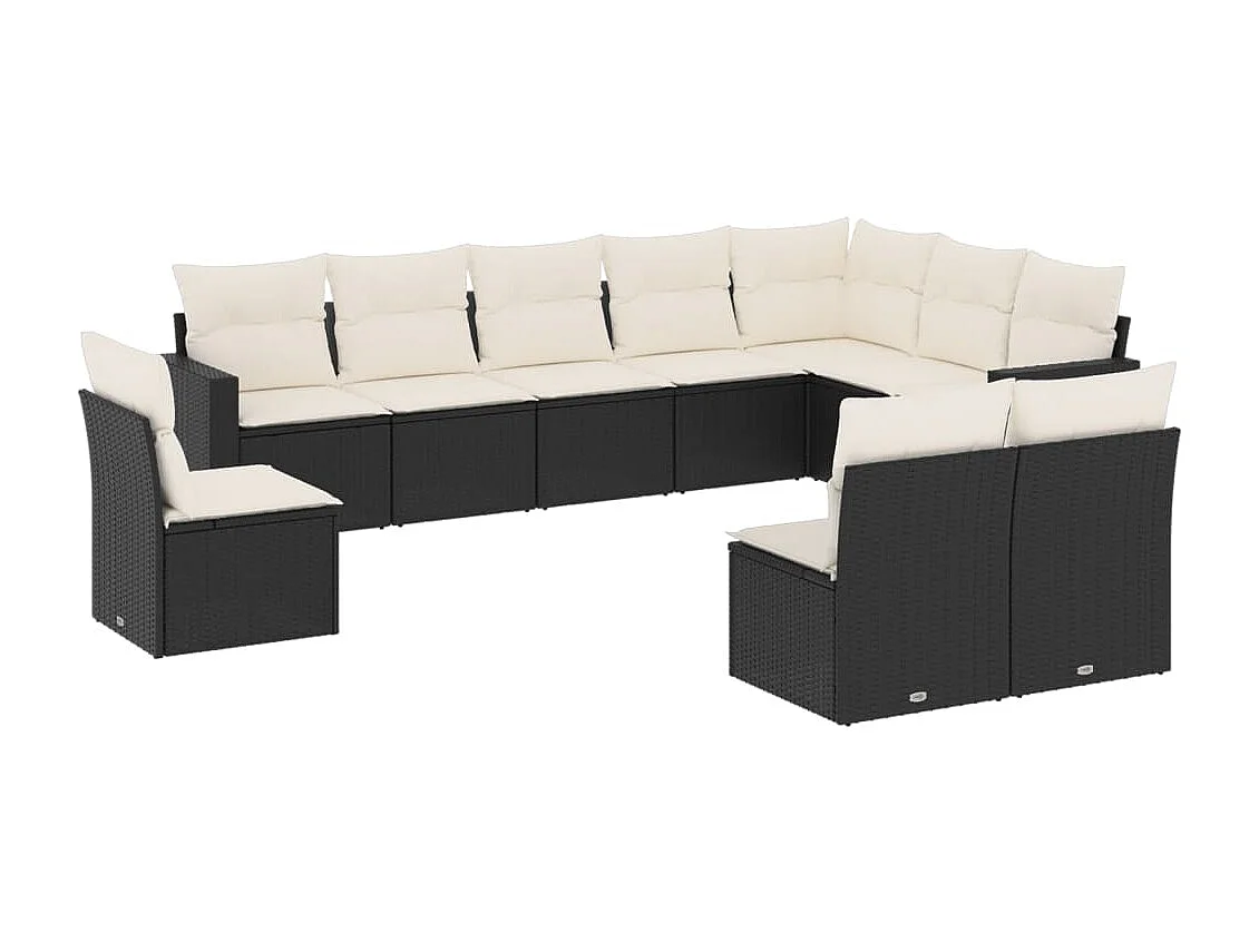 Salon de jardin 10 pcs avec coussins noir résine tressée