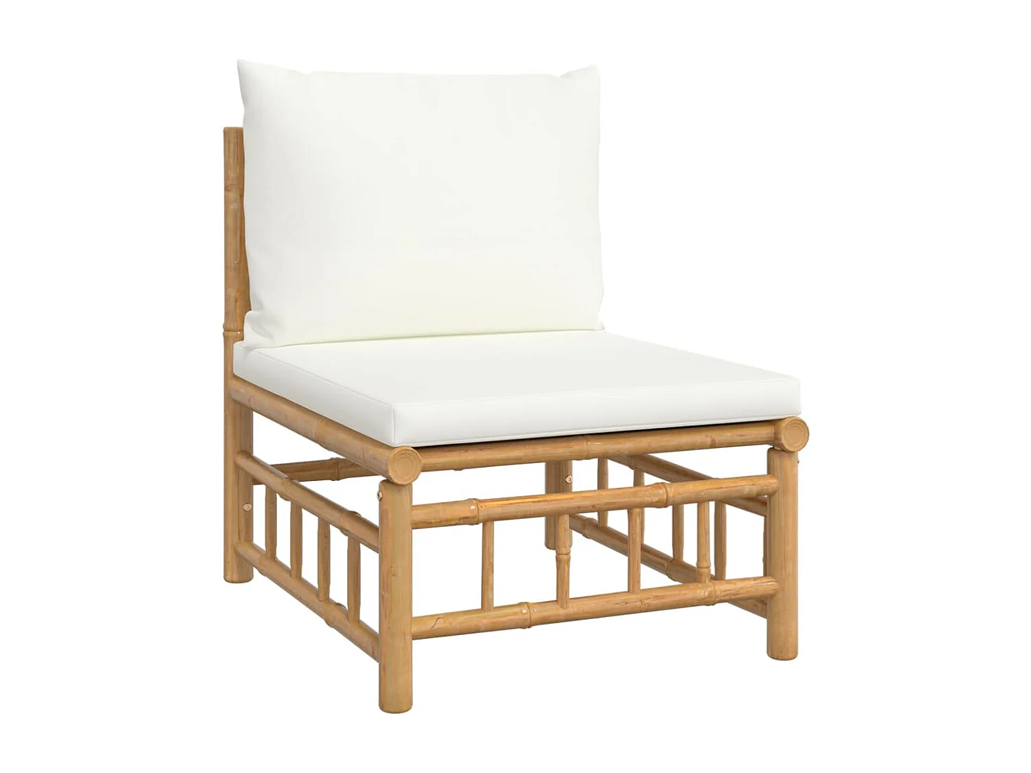 Salon de jardin 9 pcs avec coussins blanc crème bambou
