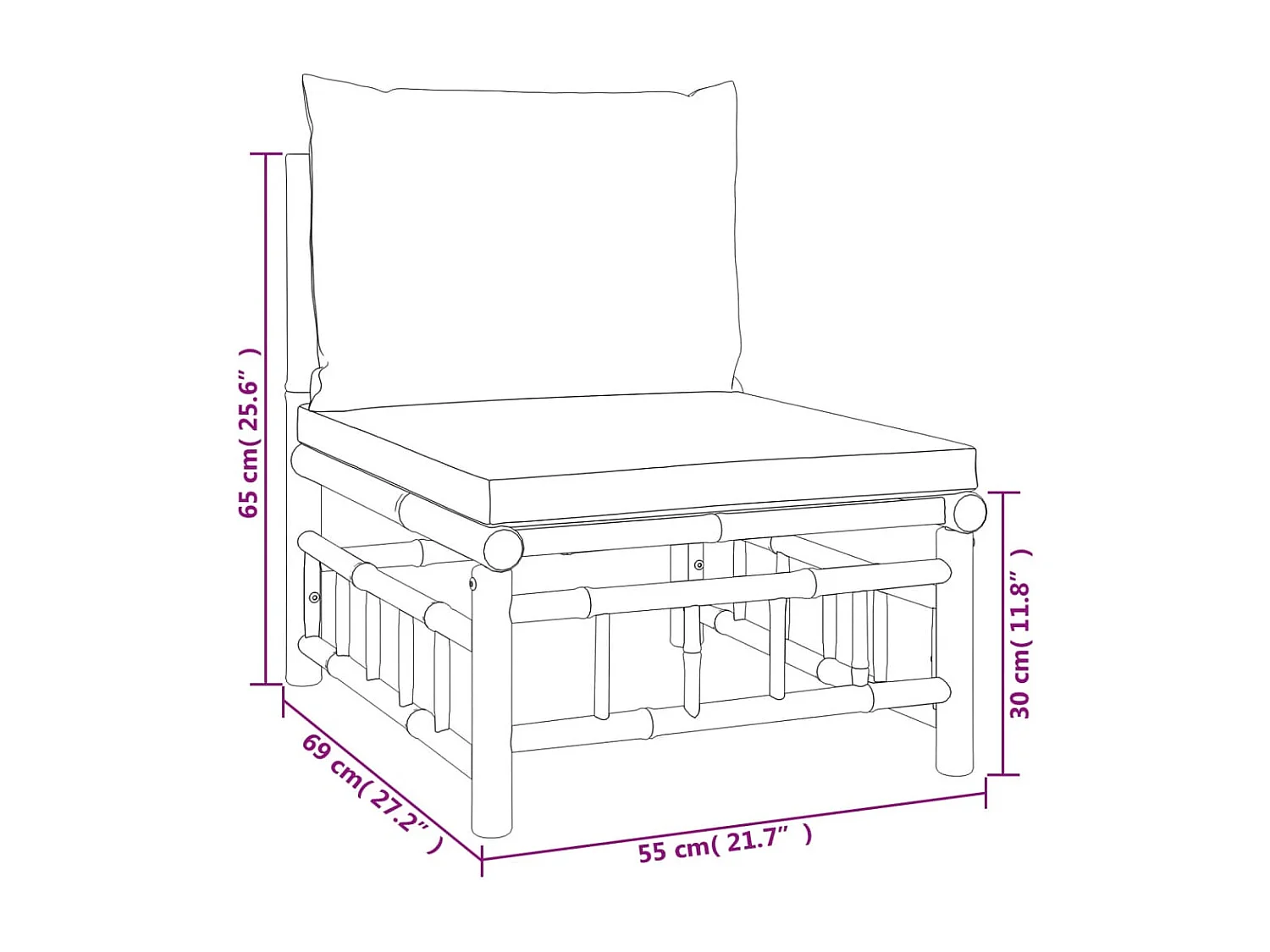 Salon de jardin 9 pcs avec coussins blanc crème bambou