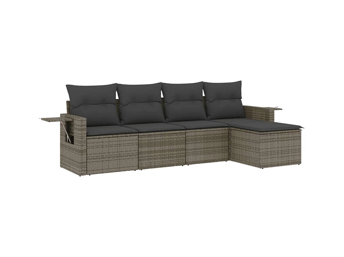 Salon de jardin 5 pcs avec coussins gris résine tressée