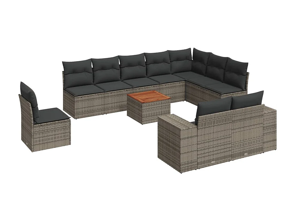 Salon de jardin 11 pcs avec coussins gris résine tressée