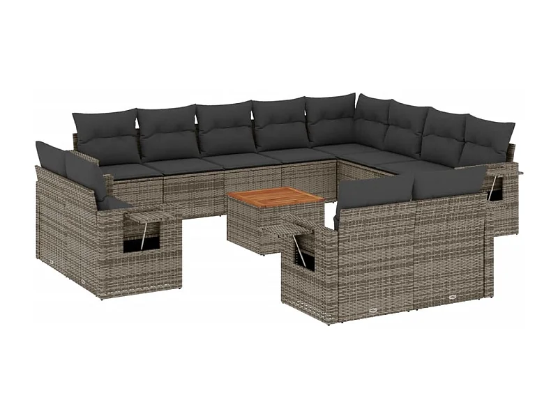 Salon de jardin avec coussins 13 pcs gris résine tressée