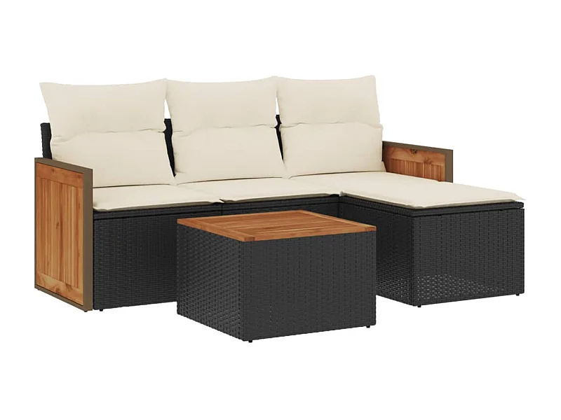 Salon de jardin 5 pcs avec coussins noir résine tressée