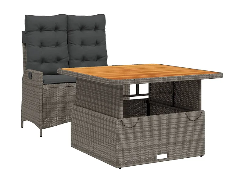 Ensemble à manger de jardin et coussins 2 pcs gris rotin