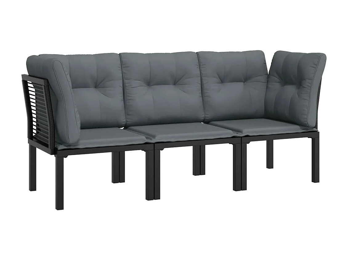 Salon de jardin 3 pcs noir et gris résine tressée