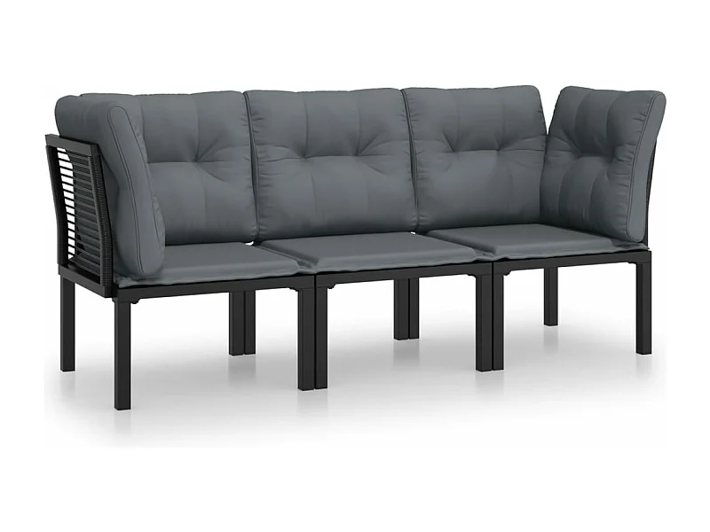 Salon de jardin 3 pcs noir et gris résine tressée