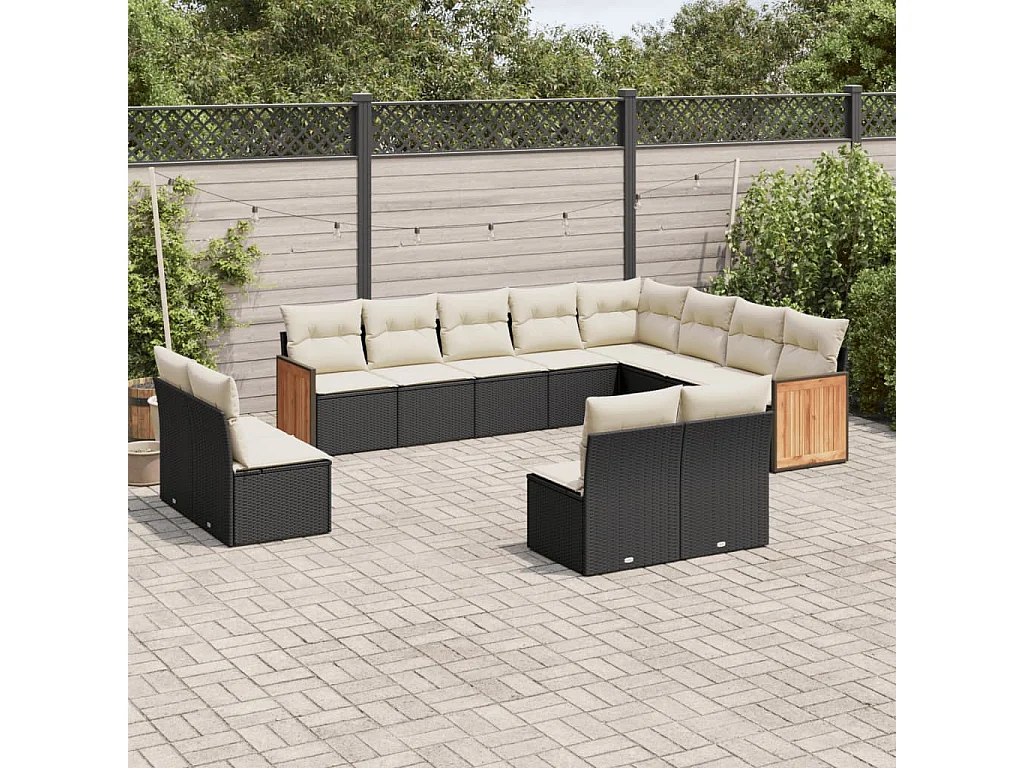 Salon de jardin 12 pcs avec coussins noir résine tressée