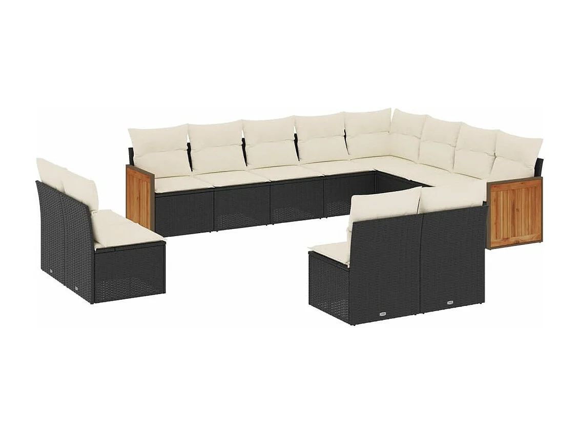 Salon de jardin 12 pcs avec coussins noir résine tressée