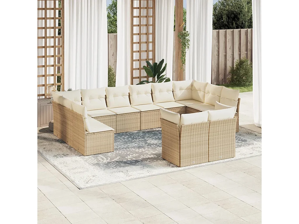 Set de sofás de jardín 12 pzas y cojines ratán sintético marrón Beige