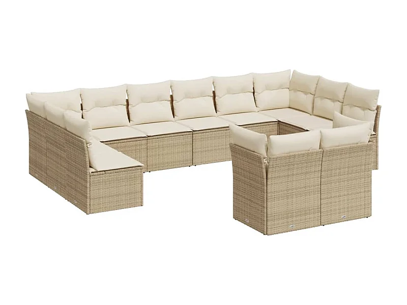 Salon de jardin avec coussins 12 pcs beige résine tressée