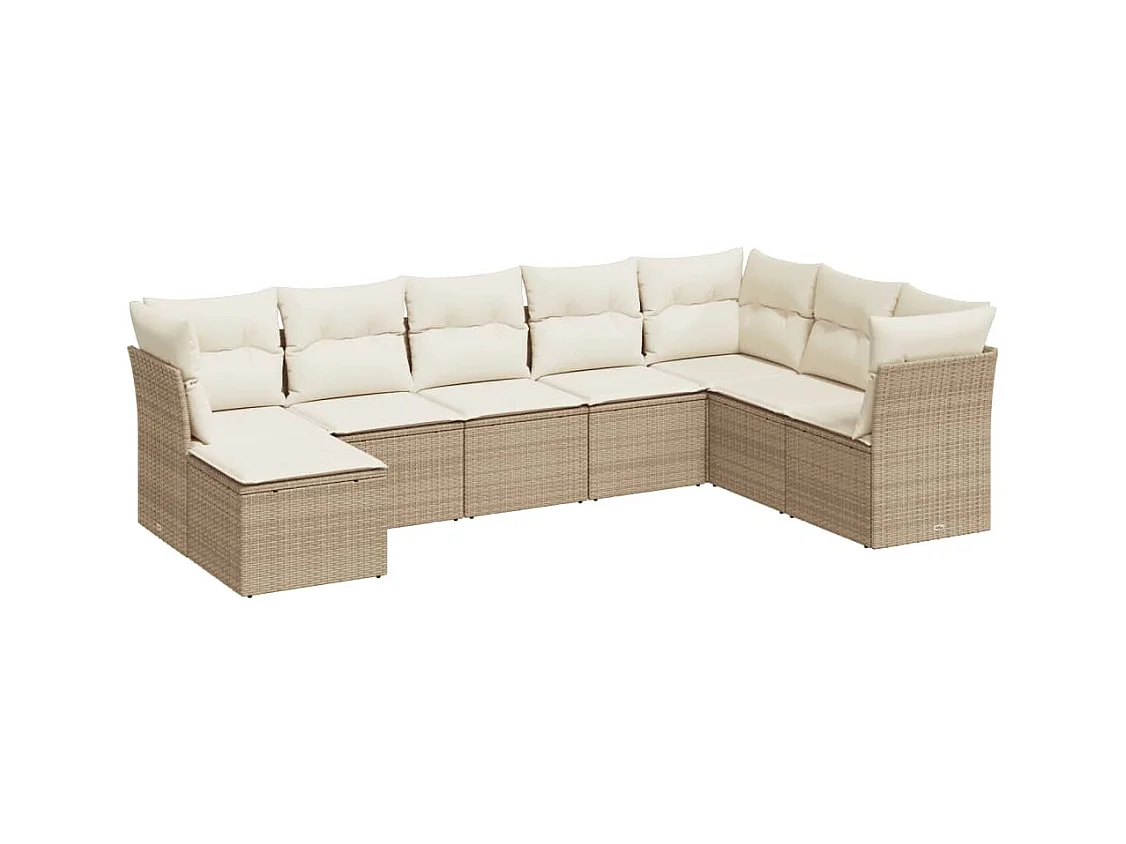 Salon de jardin avec coussins 8 pcs beige résine tressée