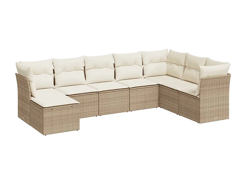 Salon de jardin avec coussins 8 pcs beige résine tressée