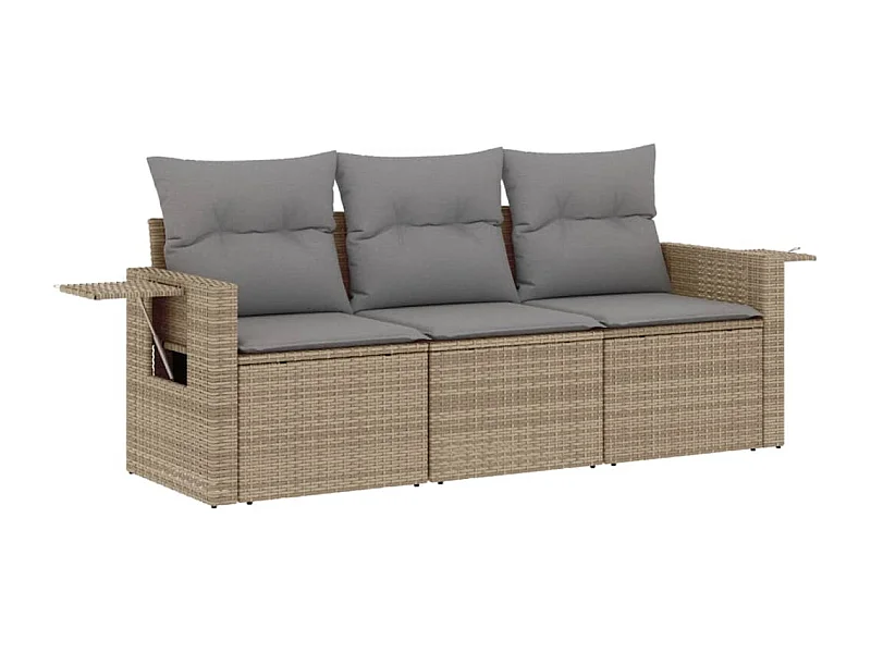 Salon de jardin avec coussins 3 pcs beige résine tressée