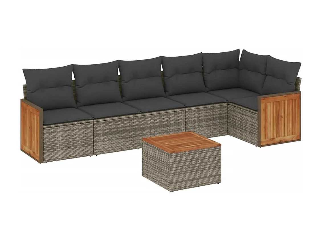 Salon de jardin avec coussins 7 pcs gris résine tressée