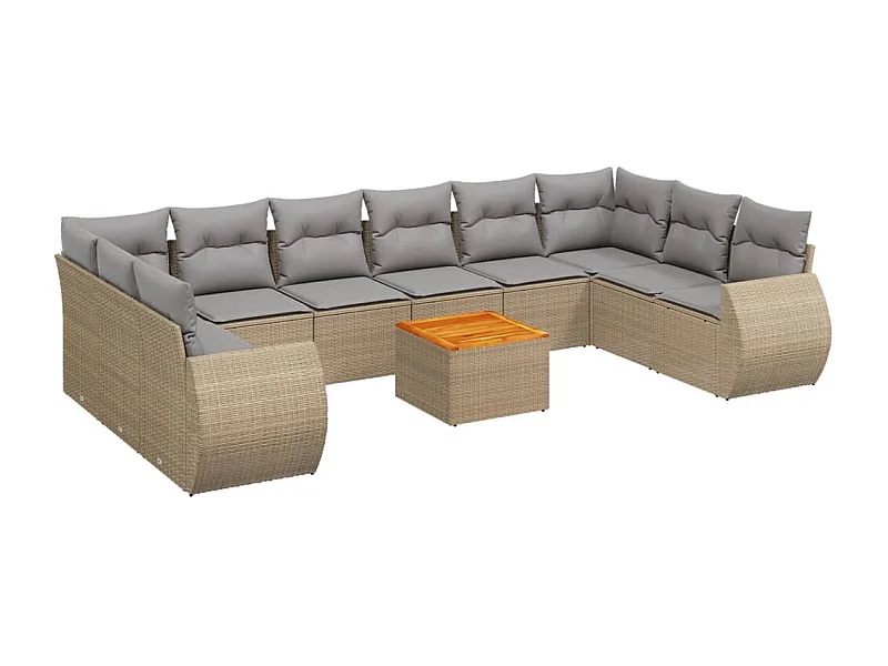 Salon de jardin 11 pcs avec coussins beige résine tressée