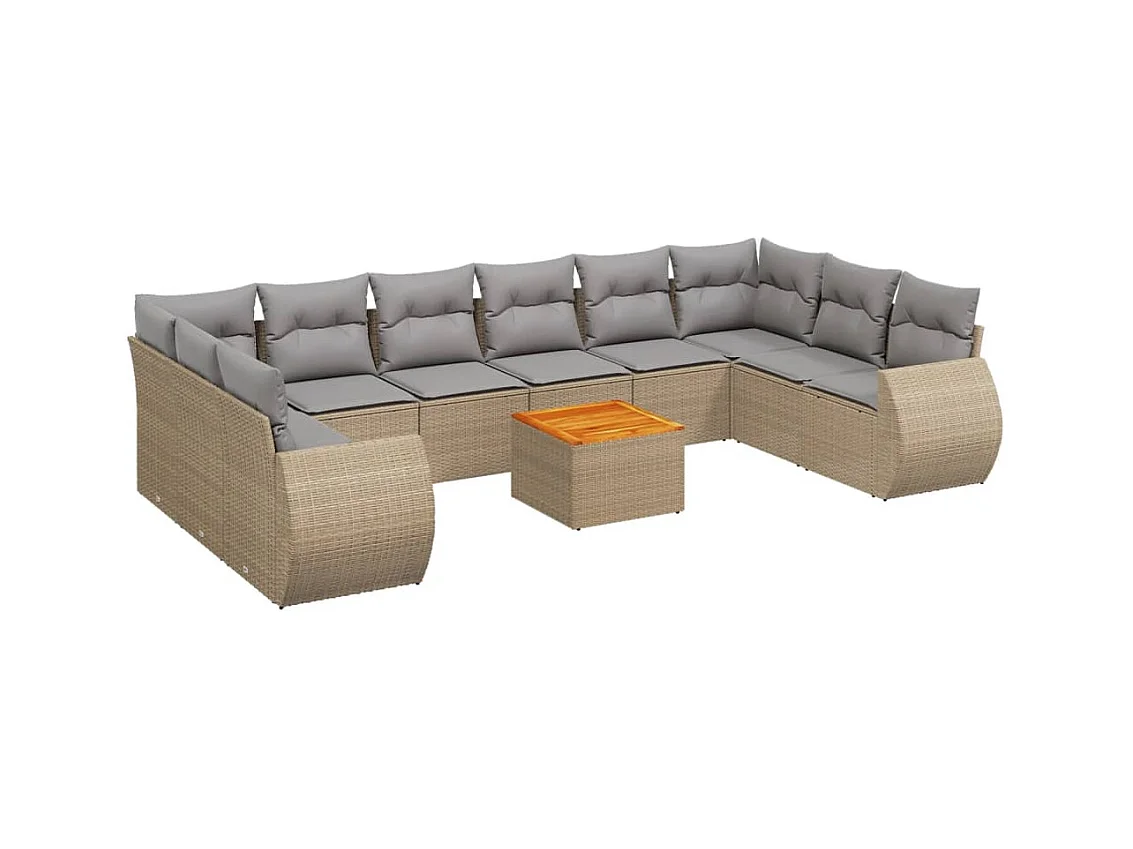 Salon de jardin 11 pcs avec coussins beige résine tressée