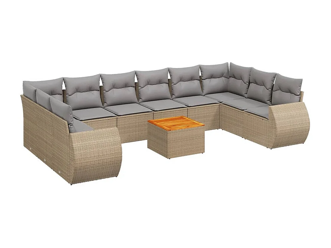 Salon de jardin 11 pcs avec coussins beige résine tressée