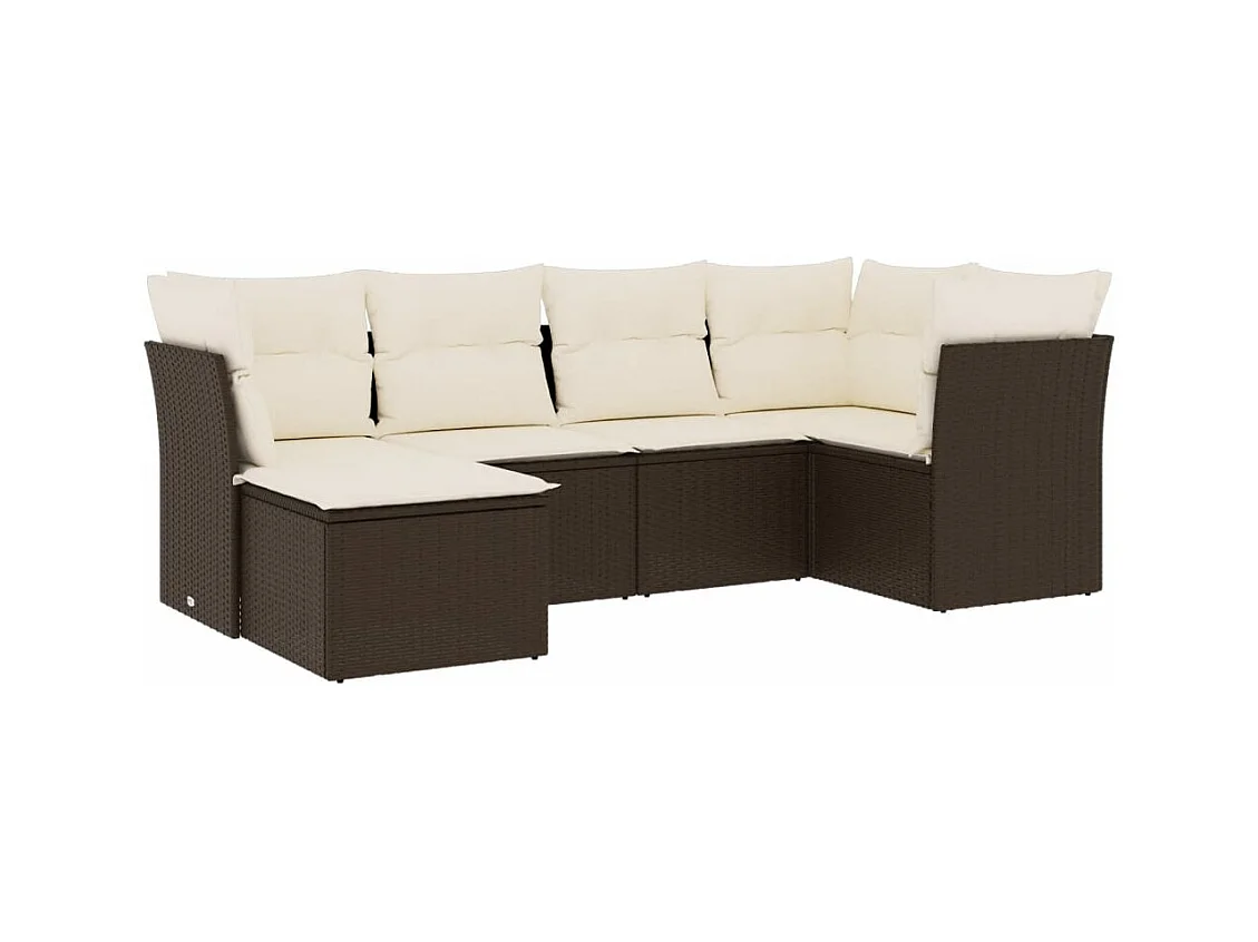 Salon de jardin avec coussins 6 pcs marron résine tressée