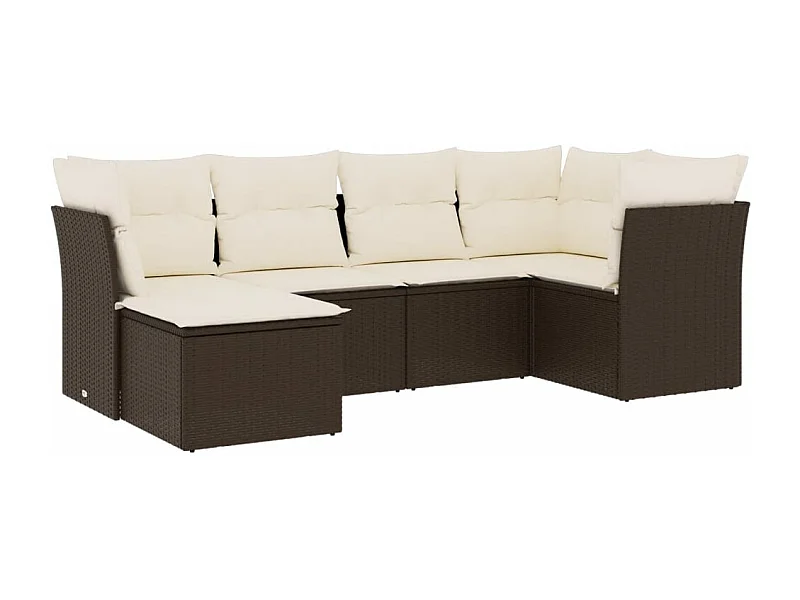 Salon de jardin avec coussins 6 pcs marron résine tressée
