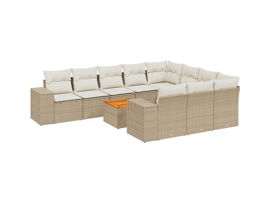 Salon de jardin 11 pcs avec coussins beige résine tressée