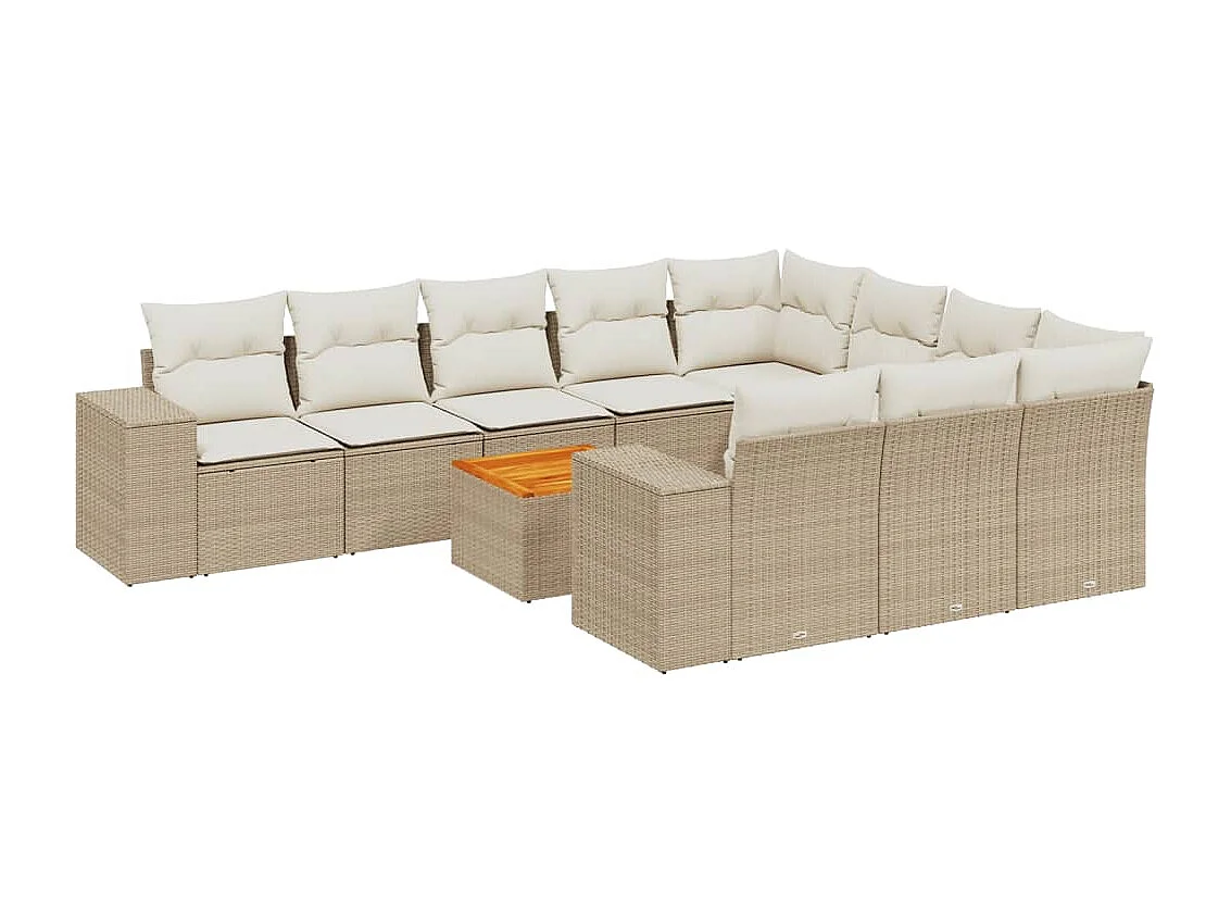 Salon de jardin 11 pcs avec coussins beige résine tressée