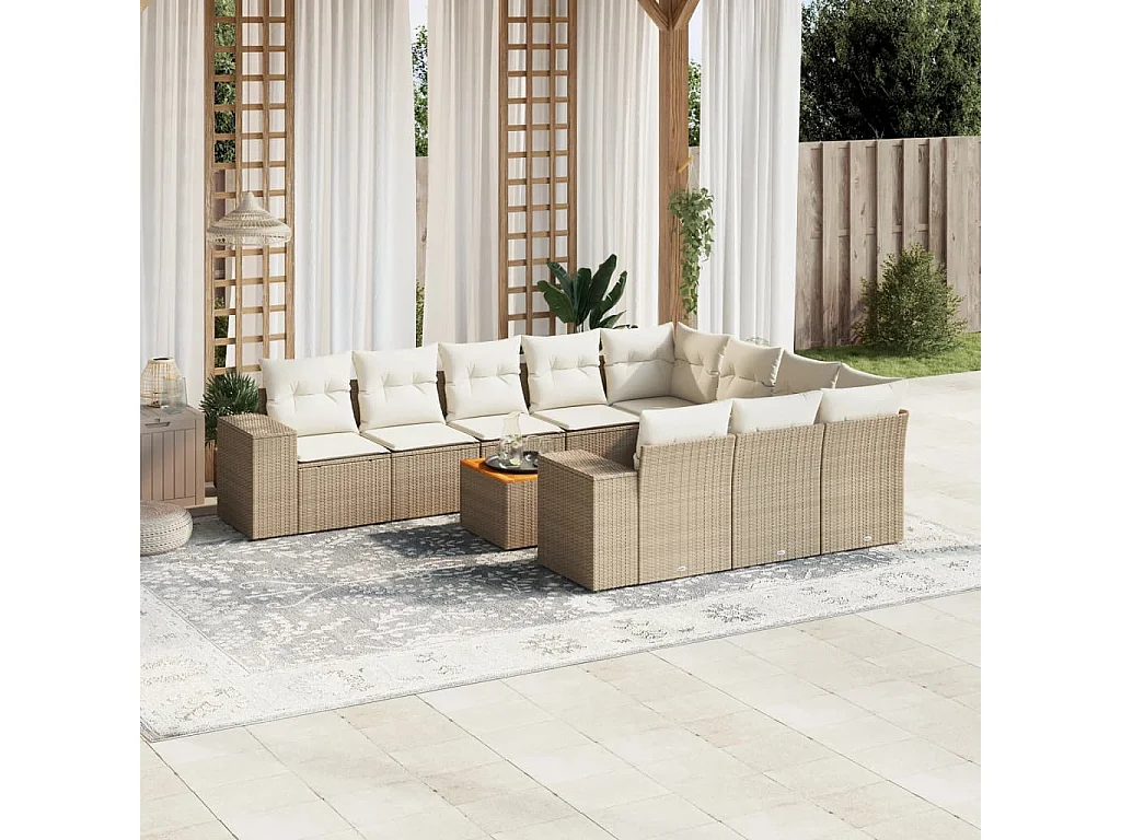 Salon de jardin 11 pcs avec coussins beige résine tressée