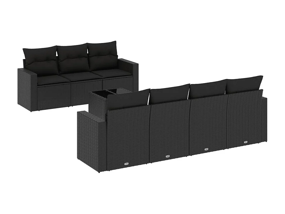 Salon de jardin 8 pcs avec coussins noir résine tressée