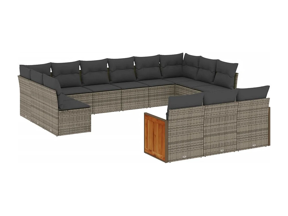 Salon de jardin avec coussins 13 pcs gris résine tressée
