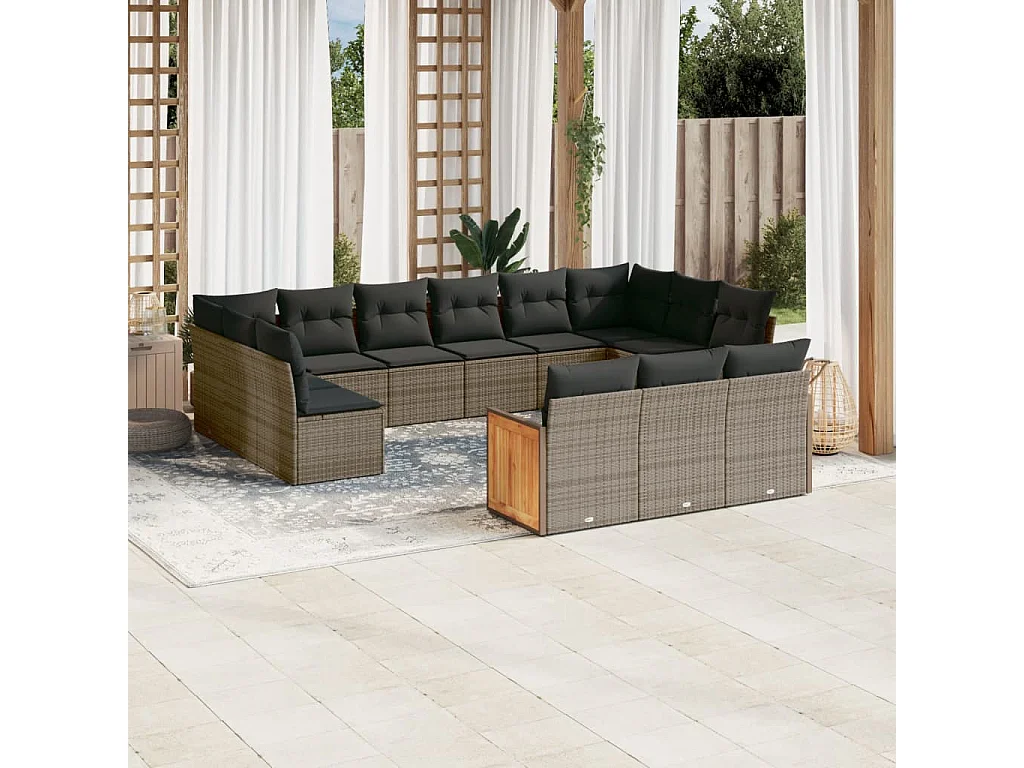Salon de jardin avec coussins 13 pcs gris résine tressée