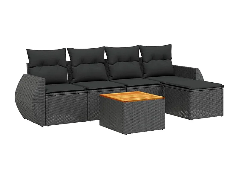 Salon de jardin 6 pcs avec coussins noir résine tressée