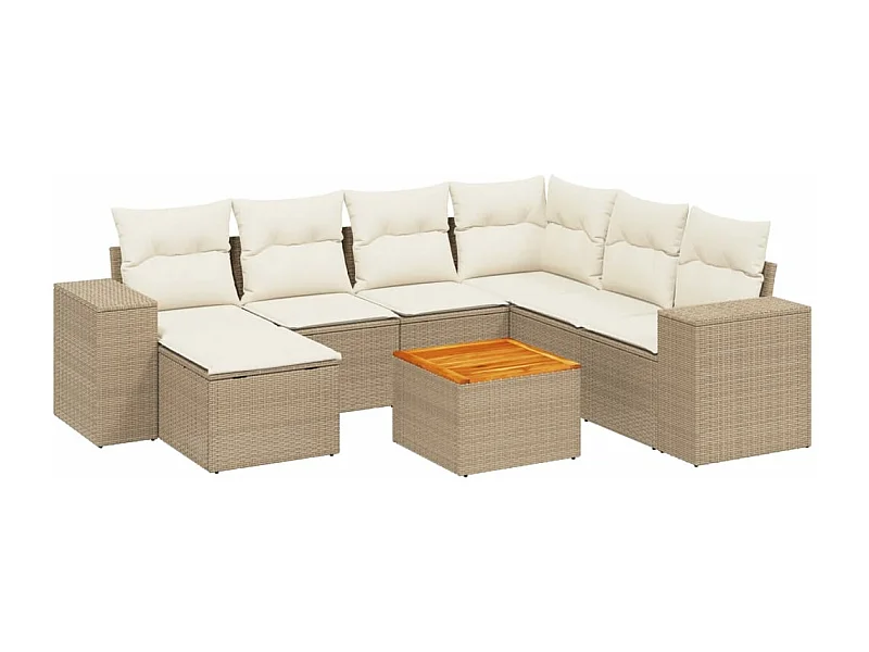 Salon de jardin avec coussins 8 pcs beige résine tressée