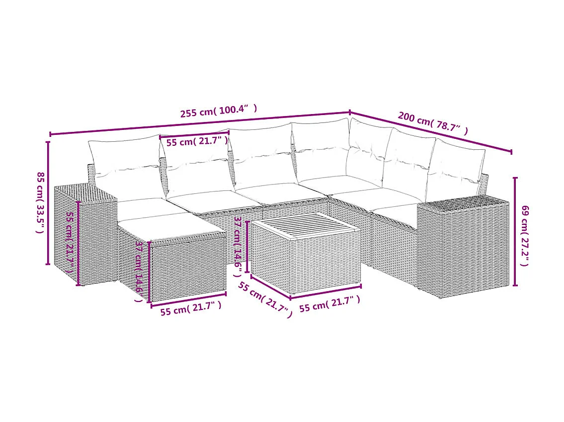 Salon de jardin avec coussins 8 pcs beige résine tressée