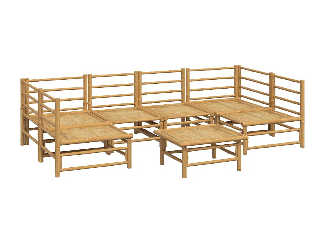 Salon de jardin 7 pcs avec coussins gris clair bambou