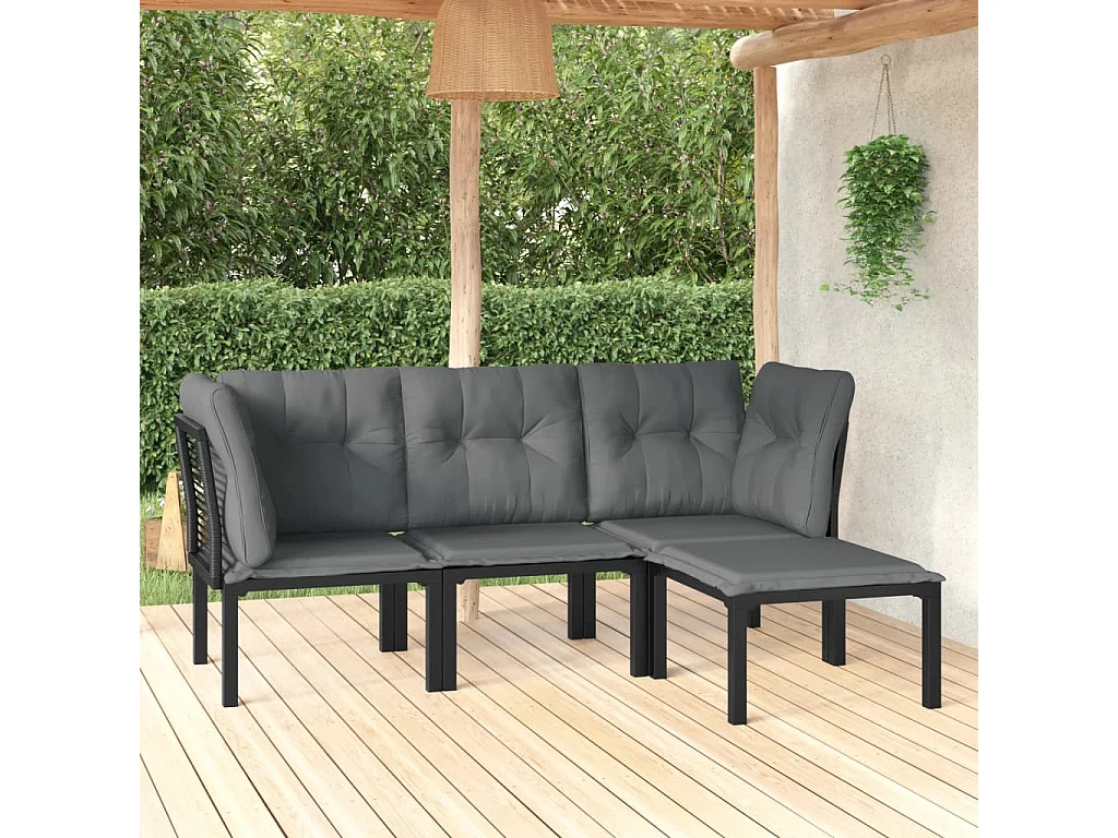 Salon de jardin 4 pcs noir et gris résine tressée