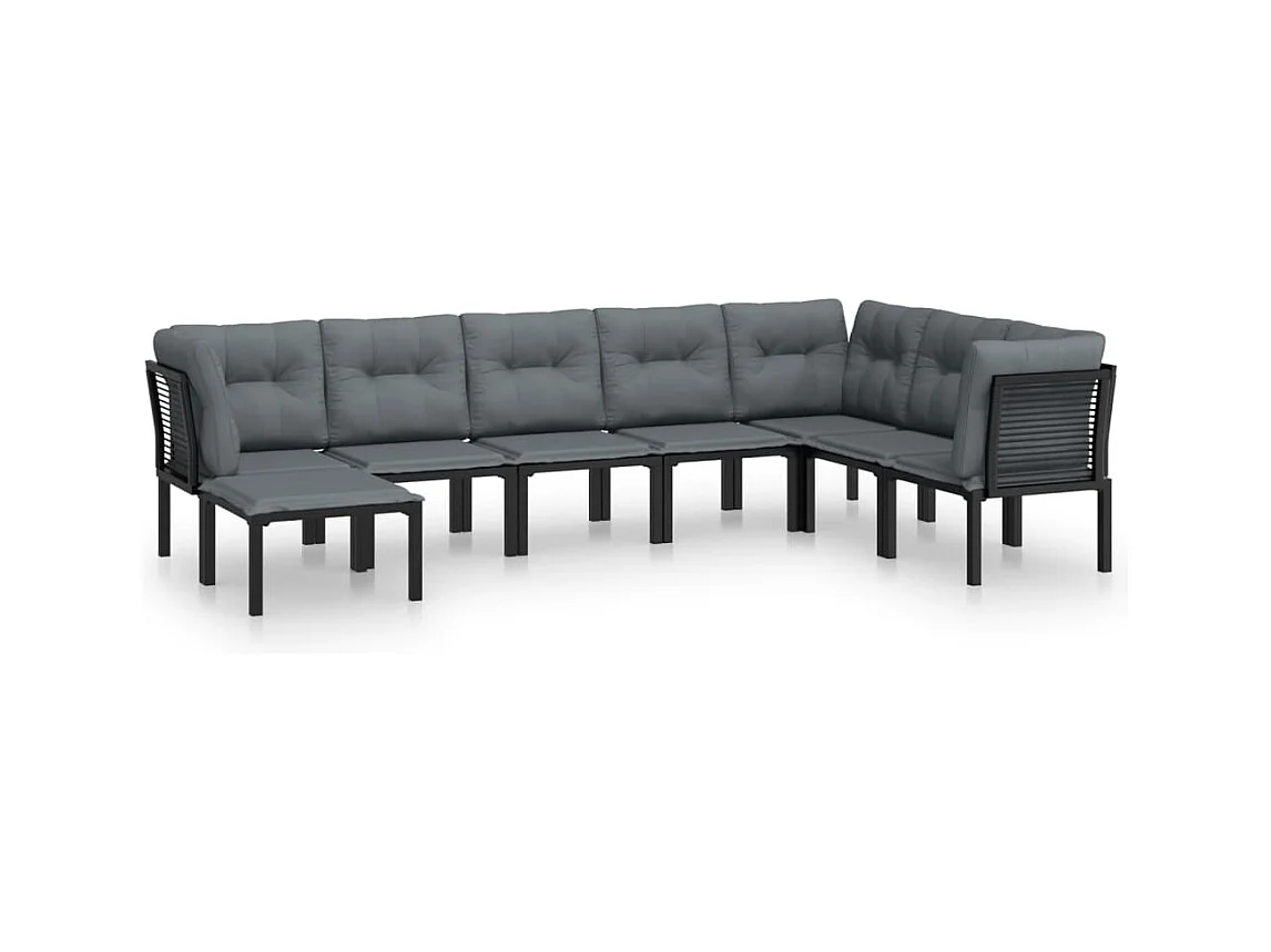 Salon de jardin 8 pcs noir et gris résine tressée