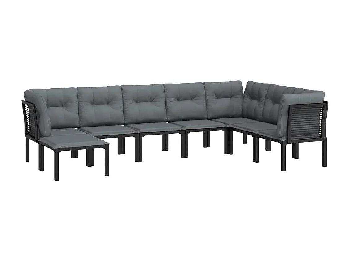 Salon de jardin 8 pcs noir et gris résine tressée