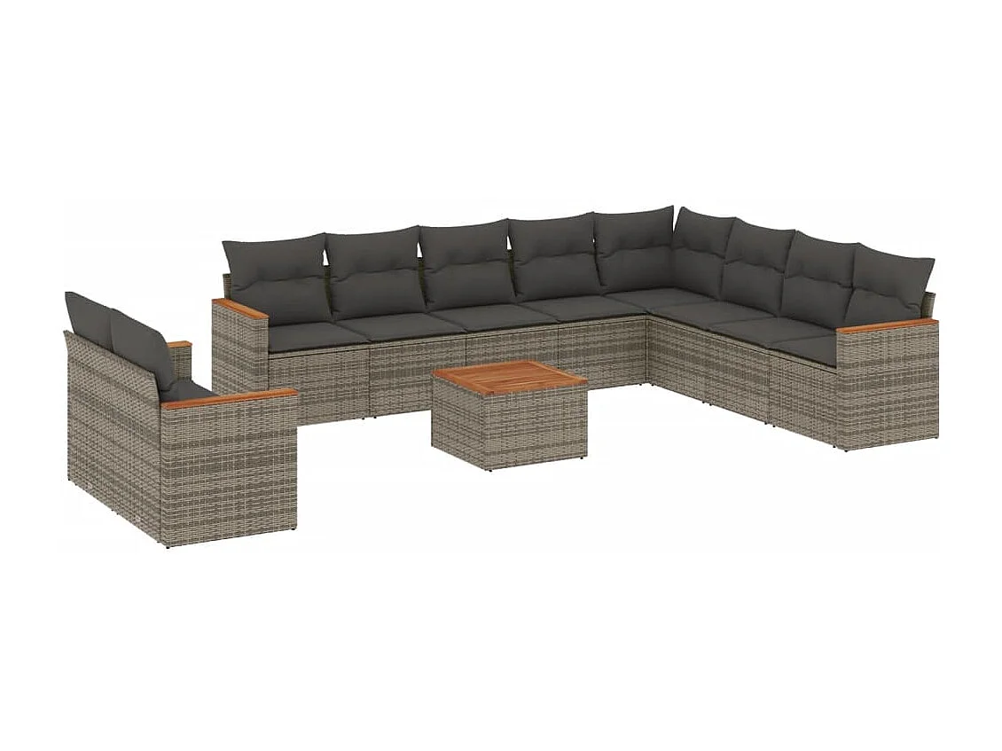 Salon de jardin 11 pcs avec coussins gris résine tressée
