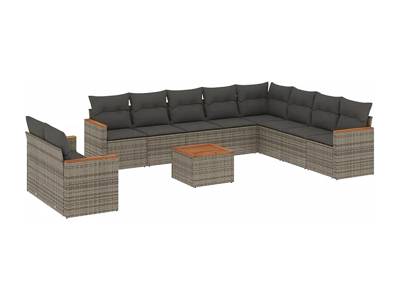 Salon de jardin 11 pcs avec coussins gris résine tressée