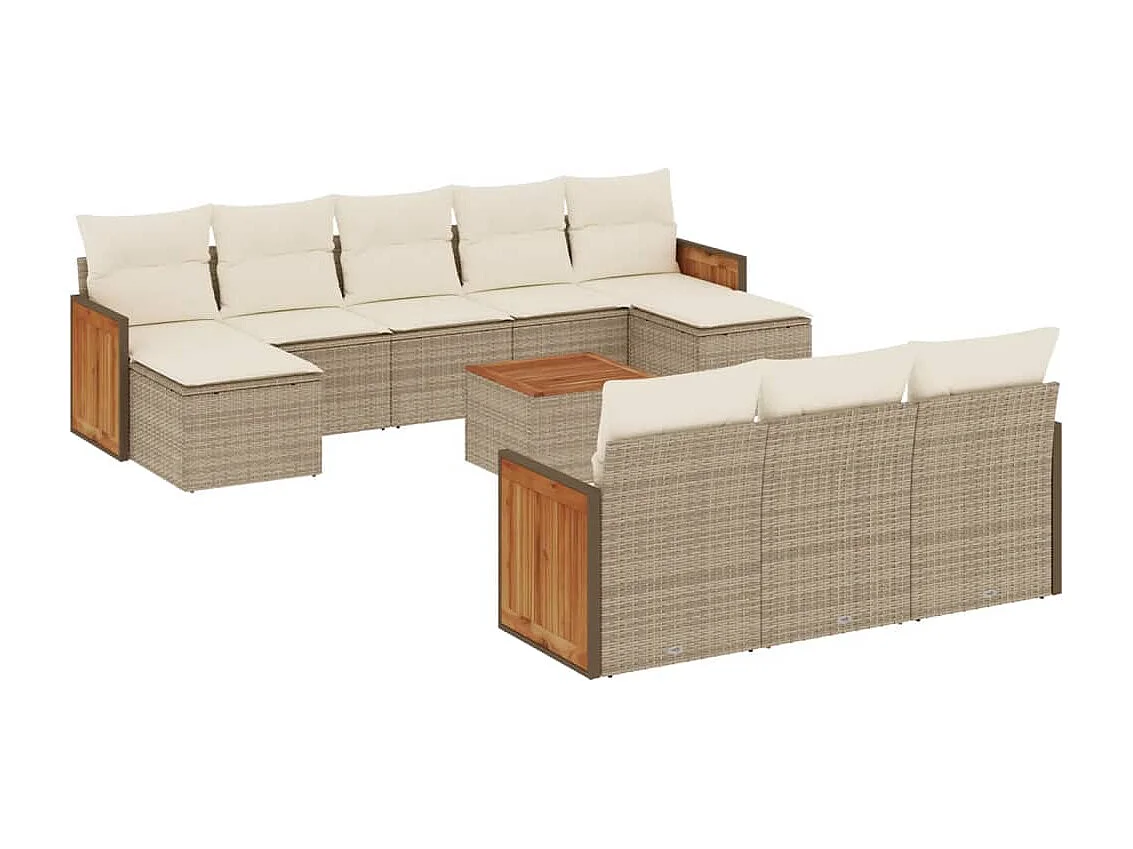 Salon de jardin 11 pcs avec coussins beige résine tressée
