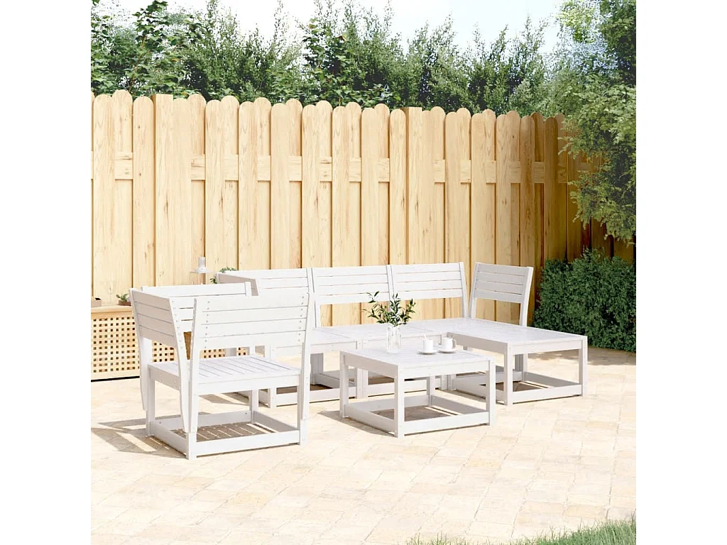 Salon de jardin 5 pcs blanc bois massif de pin