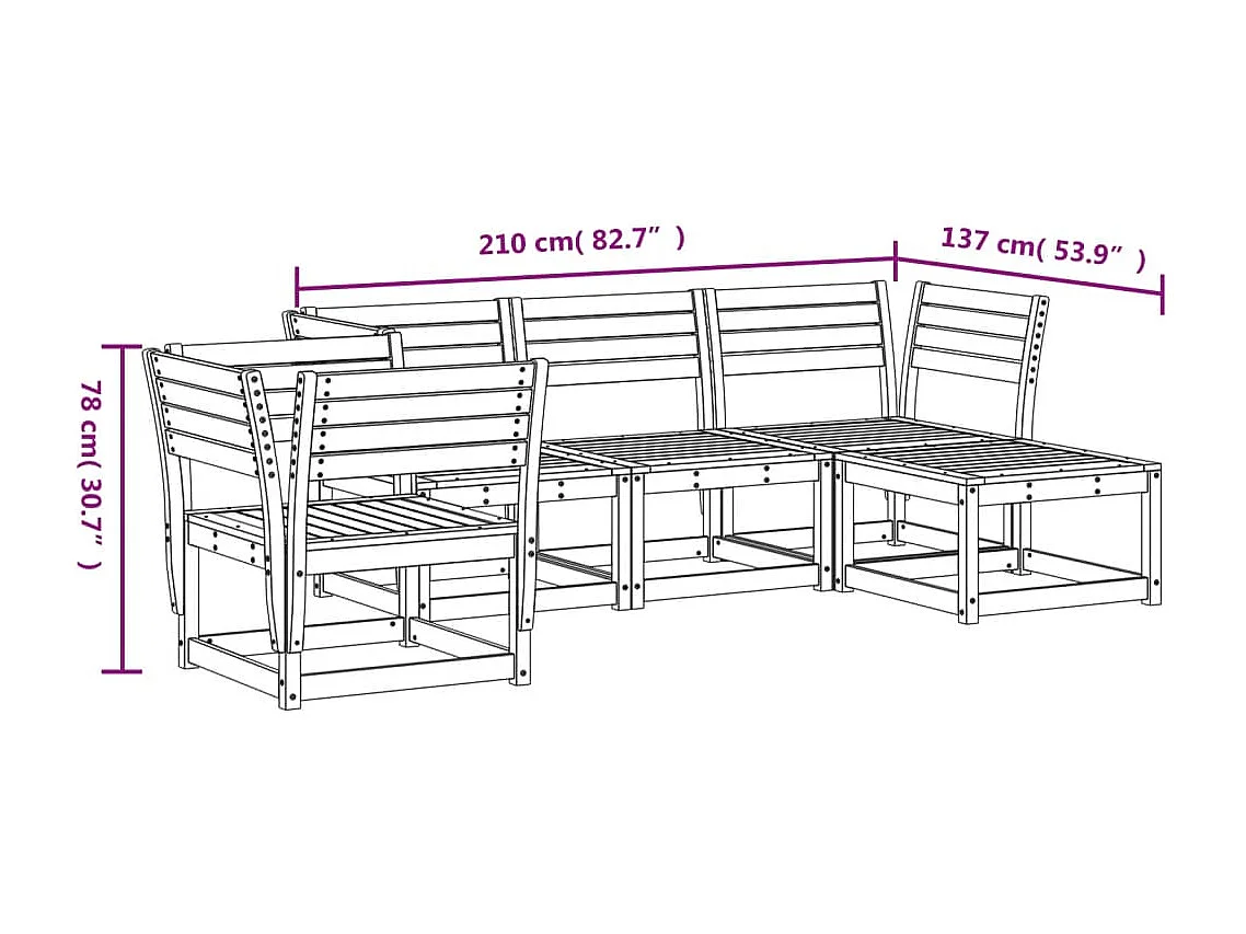 Salon de jardin 5 pcs blanc bois massif de pin