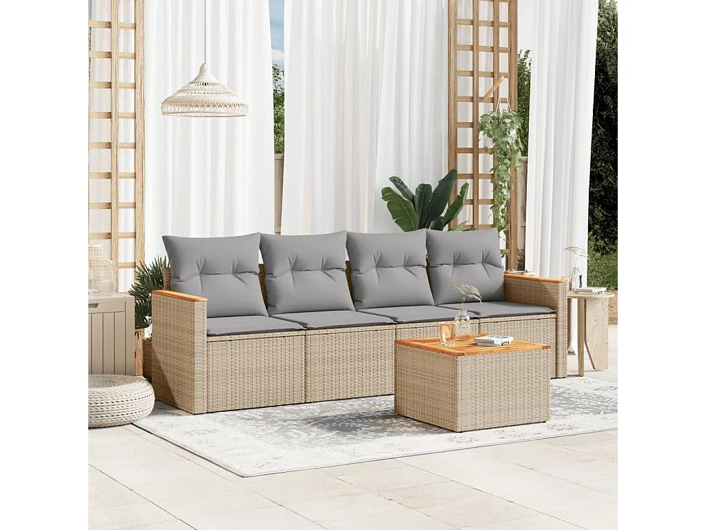 Salon de jardin avec coussins 5pcs mélange beige résine tressée