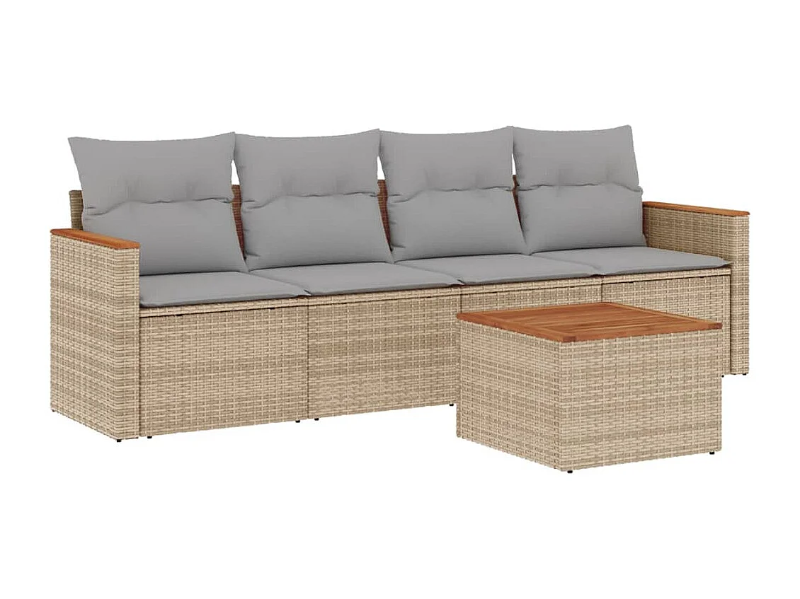 Salon de jardin avec coussins 5pcs mélange beige résine tressée