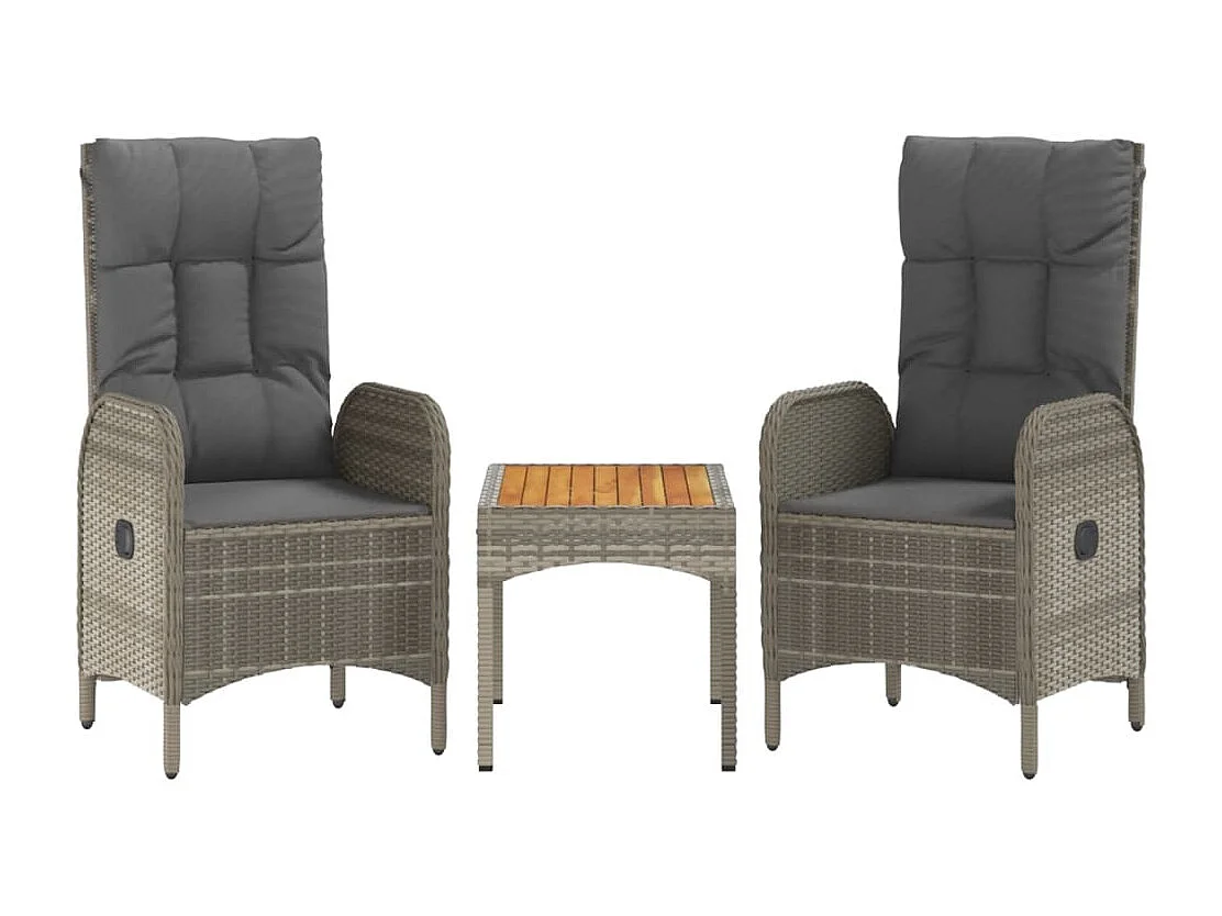 Salon de jardin 3 pcs avec coussins Gris Résine tressée