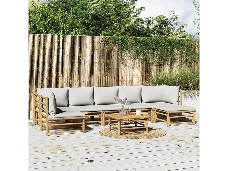 Salon de jardin 8 pcs avec coussins gris clair bambou