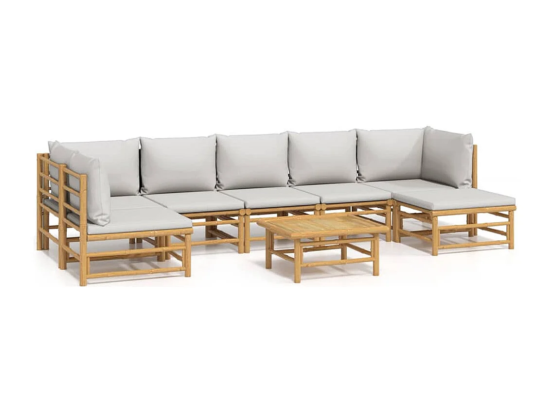 Salon de jardin 8 pcs avec coussins gris clair bambou