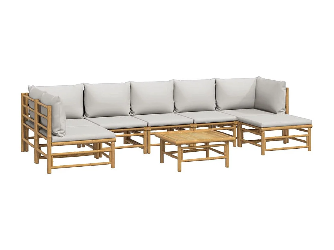 Salon de jardin 8 pcs avec coussins gris clair bambou