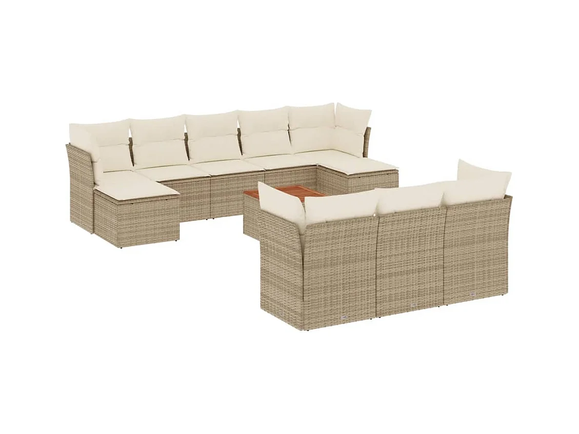 Salon de jardin 11 pcs avec coussins beige résine tressée