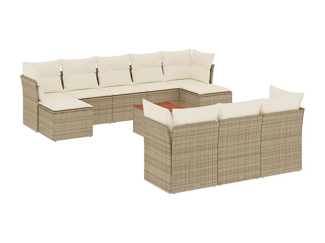 Salon de jardin 11 pcs avec coussins beige résine tressée