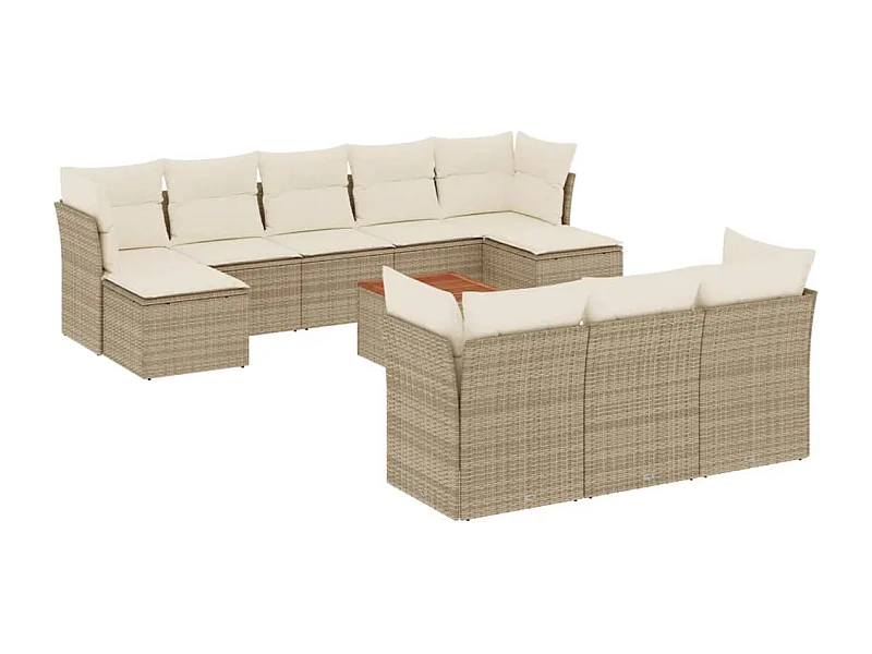 Salon de jardin 11 pcs avec coussins beige résine tressée